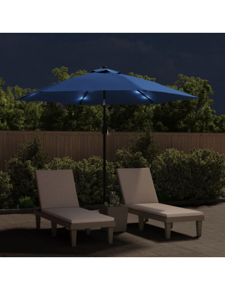 Ombrellone da Esterni con LED e Palo in Acciaio 300 cm Azzurro