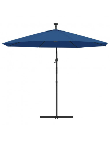 Ombrellone a Sbalzo con LED e Palo in Acciaio 300 cm Azzurro