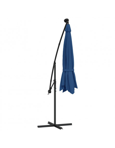 Ombrellone a Sbalzo con LED e Palo in Acciaio 300 cm Azzurro