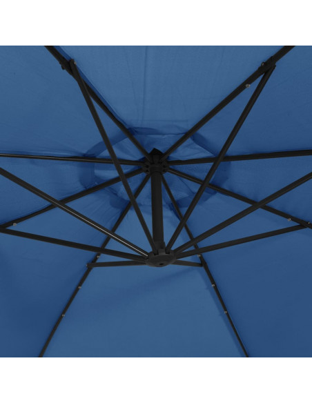 Ombrellone a Sbalzo con LED e Palo in Acciaio 300 cm Azzurro