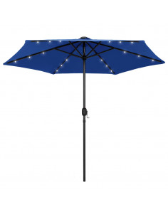Ombrellone con Luci a LED e Palo Alluminio 270 cm Azzurro 2