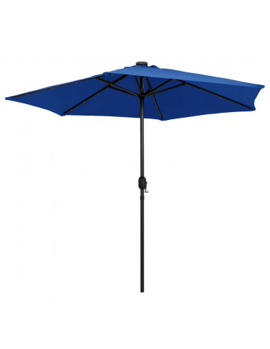 Ombrellone con Luci a LED e Palo Alluminio 270 cm Azzurro