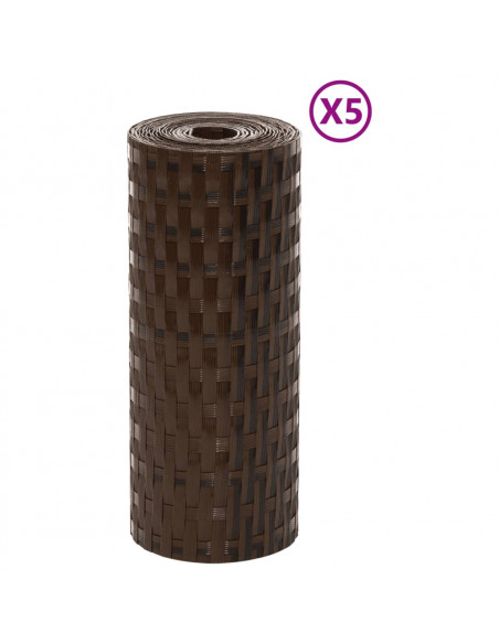 Schermi da Balcone 5 pz Marrone e Nero 255x19 cm in Polyrattan