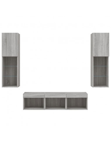Mobili TV a Muro con LED 5pz Grigio Sonoma in Legno Multistrato