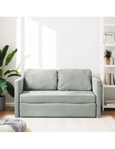 Divano Letto da Terra 2 in 1 Grigio Chiaro 122x204x55cm Velluto