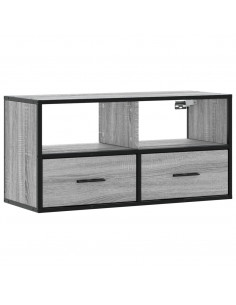 Mobile TV Grigio Sonoma 80x31x39,5 cm Legno Multistrato Metallo 2