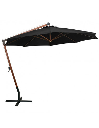Ombrellone a Sbalzo con Palo Nero 3,5x2,9 m in Legno di Abete