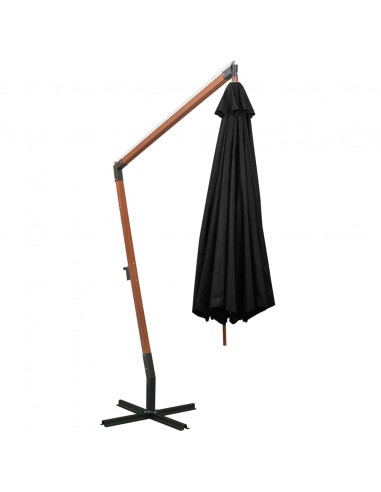 Ombrellone a Sbalzo con Palo Nero 3,5x2,9 m in Legno di Abete