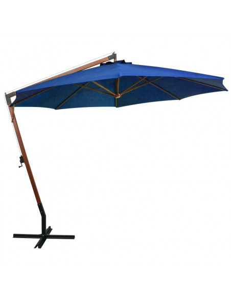 Ombrellone a Sbalzo Azzurro 3,5x2,9 m Palo in Abete Massello