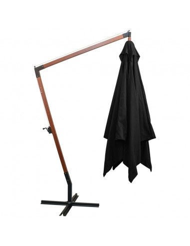 Ombrellone a Sbalzo Nero 3x3 m Palo in Abete Massello