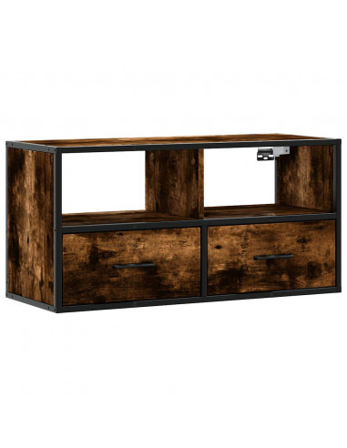 Mobile TV Rovere Fumo 80x31x39,5 cm Legno Multistrato e Metallo