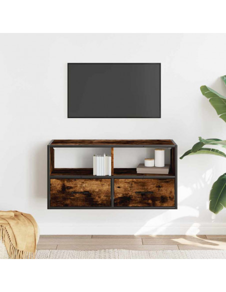 Mobile TV Rovere Fumo 80x31x39,5 cm Legno Multistrato e Metallo