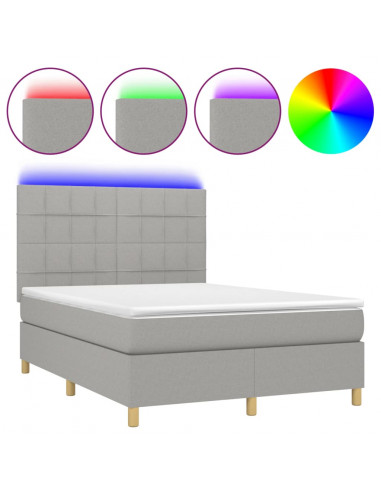 Letto a Molle Materasso e LED Grigio Chiaro 140x190 cm Tessuto