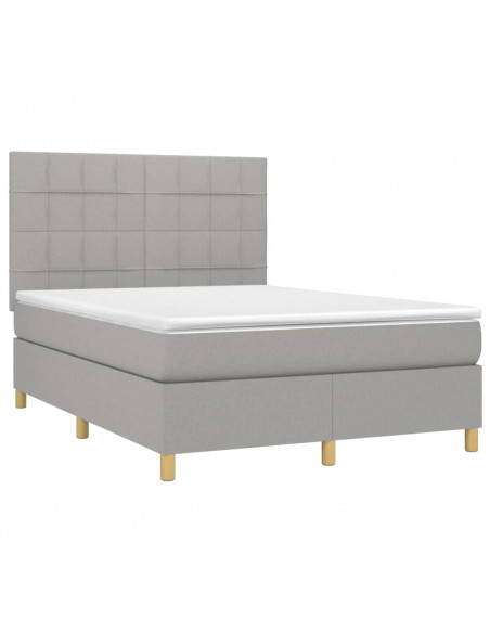 Letto a Molle Materasso e LED Grigio Chiaro 140x190 cm Tessuto
