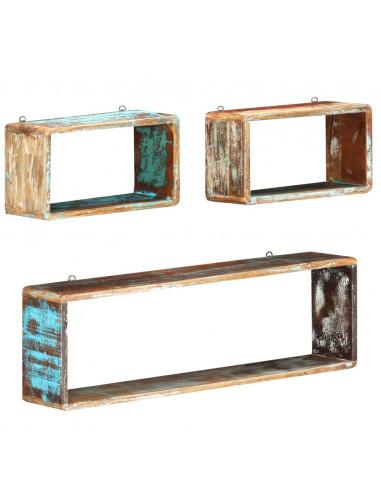 Set Mensole Cubiche da Parete 3pz in Legno Massello di Recupero