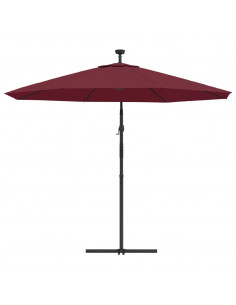 Ombrellone a Sbalzo con LED e Palo in Acciaio 300 cm Rosso Vino 2