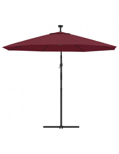 Ombrellone a Sbalzo con LED e Palo in Acciaio 300 cm Rosso Vino