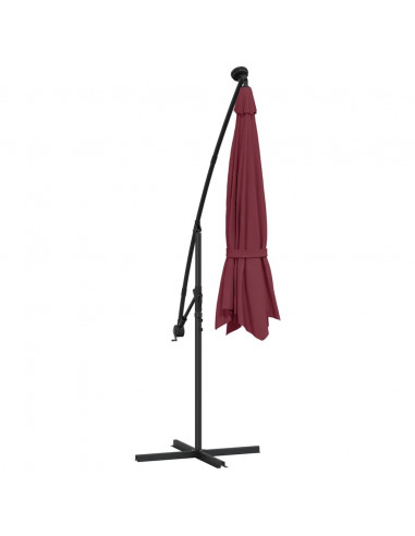 Ombrellone a Sbalzo con LED e Palo in Acciaio 300 cm Rosso Vino