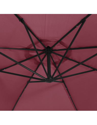 Ombrellone a Sbalzo con LED e Palo in Acciaio 300 cm Rosso Vino