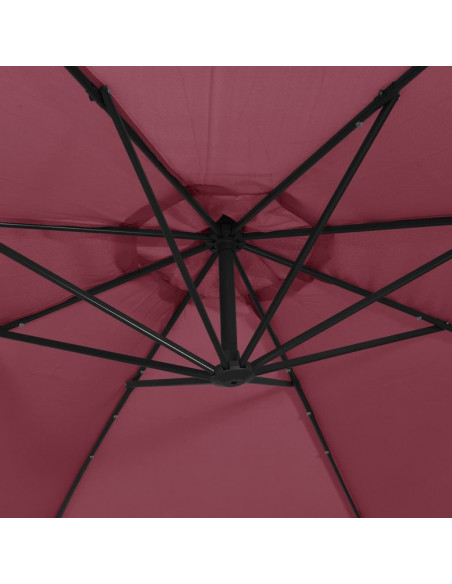 Ombrellone a Sbalzo con LED e Palo in Acciaio 300 cm Rosso Vino