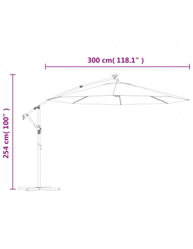 Ombrellone a Sbalzo con LED e Palo in Acciaio Terracotta