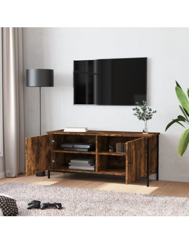 Mobile TV con Ante Rovere Fumo 102x35x45 cm Legno Multistrato