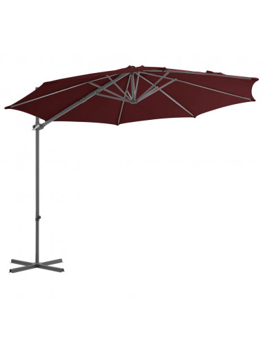 Ombrellone a Sbalzo con Palo in Acciaio 300 cm Rosso Bordò