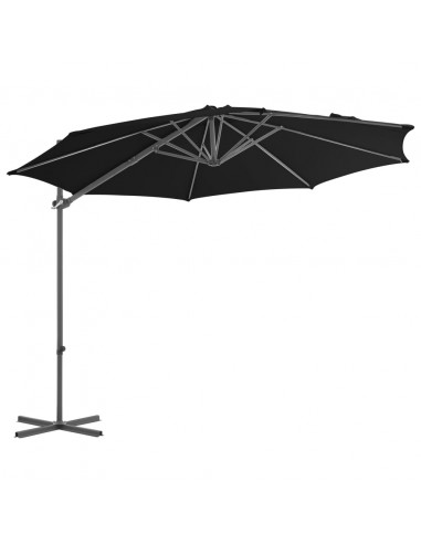 Ombrellone a Sbalzo con Palo in Acciaio 300 cm Nero