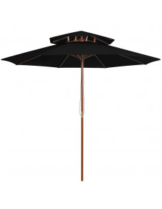 Ombrellone a Due Livelli con Palo in Legno 270 cm Nero 2