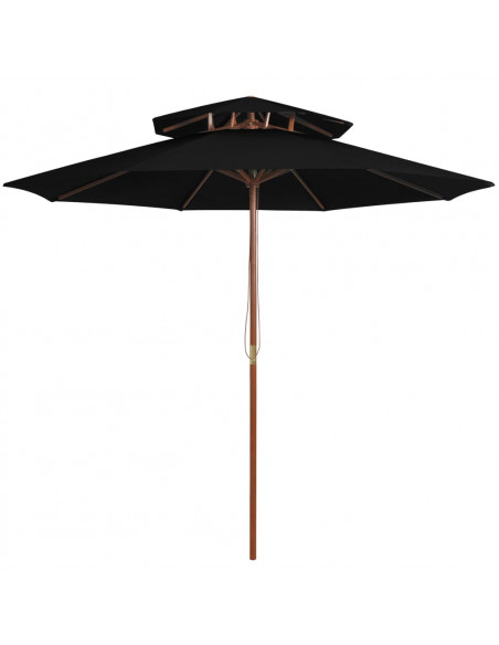 Ombrellone a Due Livelli con Palo in Legno 270 cm Nero