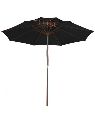 Ombrellone a Due Livelli con Palo in Legno 270 cm Nero