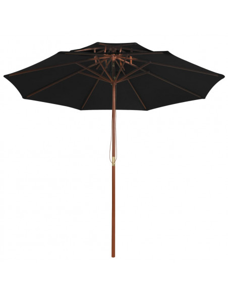 Ombrellone a Due Livelli con Palo in Legno 270 cm Nero