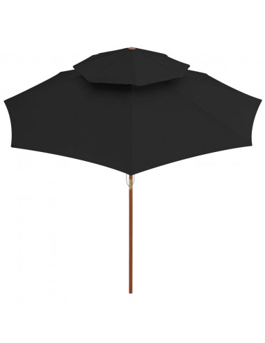 Ombrellone a Due Livelli con Palo in Legno 270 cm Nero