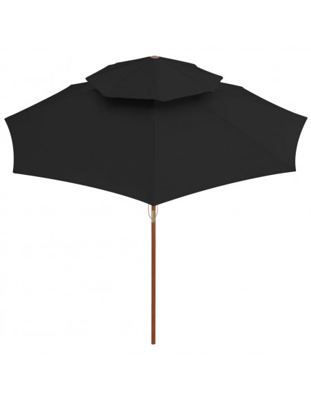 Ombrellone a Due Livelli con Palo in Legno 270 cm Nero