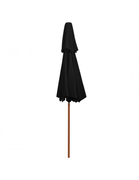 Ombrellone a Due Livelli con Palo in Legno 270 cm Nero
