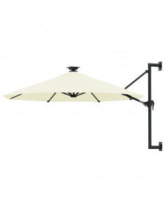 Ombrellone a Muro con LED e Palo in Metallo 300 cm Sabbia 2