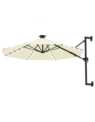 Ombrellone a Muro con LED e Palo in Metallo 300 cm Sabbia