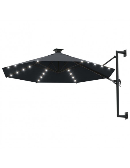 Ombrellone a Muro con LED e Palo in Metallo 300 cm Antracite