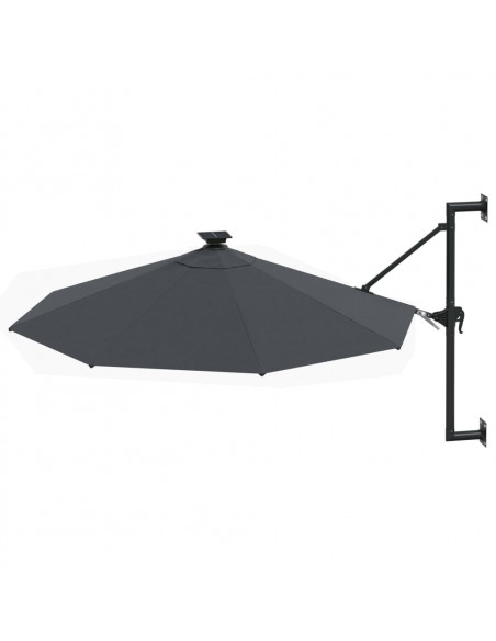 Ombrellone a Muro con LED e Palo in Metallo 300 cm Antracite