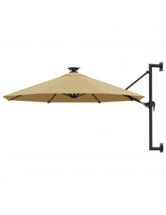 Ombrellone a Muro con LED e Palo in Metallo 300 cm Grigio Talpa 2