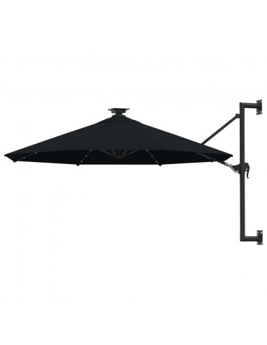 Ombrellone a Muro con LED e Palo in Metallo 300 cm Nero