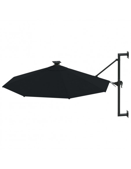 Ombrellone a Muro con LED e Palo in Metallo 300 cm Nero