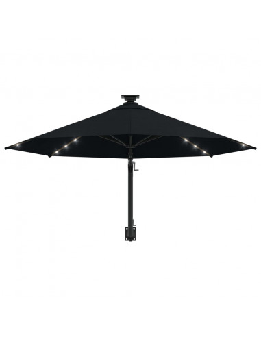Ombrellone a Muro con LED e Palo in Metallo 300 cm Nero