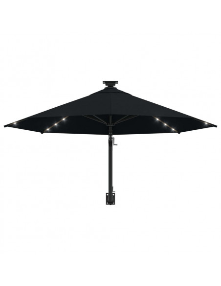 Ombrellone a Muro con LED e Palo in Metallo 300 cm Nero
