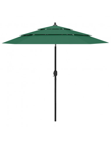 Ombrellone a 3 Livelli con Palo in Alluminio Verde 2,5 m
