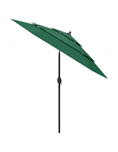 Ombrellone a 3 Livelli con Palo in Alluminio Verde 2,5 m