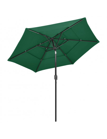 Ombrellone a 3 Livelli con Palo in Alluminio Verde 2,5 m