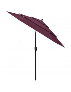 Ombrellone a 3 Livelli con Palo in Alluminio Rosso Bordò 2,5 m 2