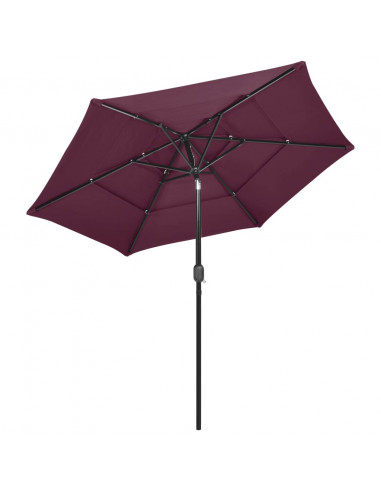 Ombrellone a 3 Livelli con Palo in Alluminio Rosso Bordò 2,5 m