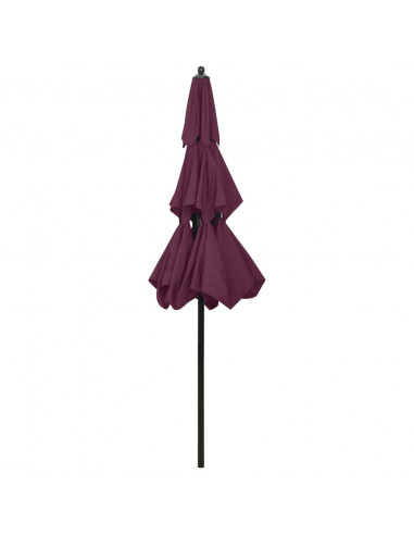 Ombrellone a 3 Livelli con Palo in Alluminio Rosso Bordò 2,5 m